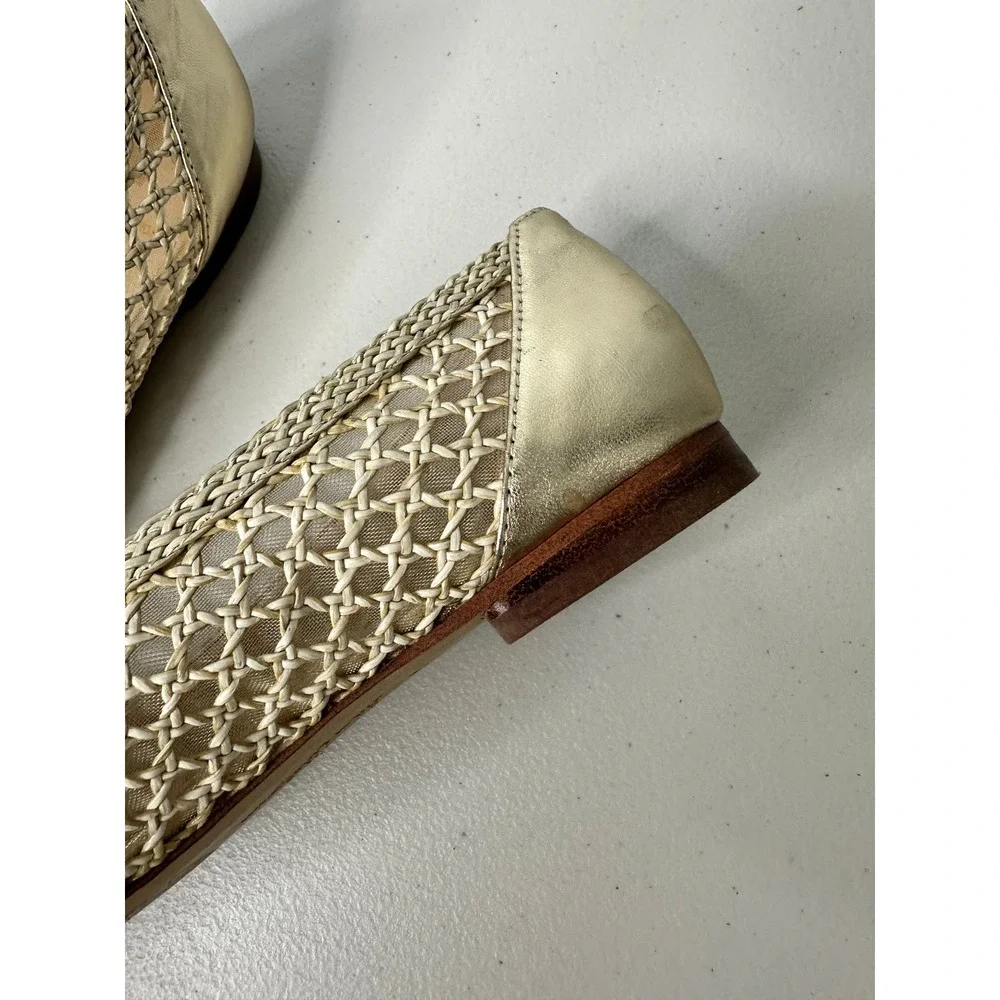 Sam Edelman May Ballet Flats Woven Mesh Square Toe Size 8M Gold Metallic Bow